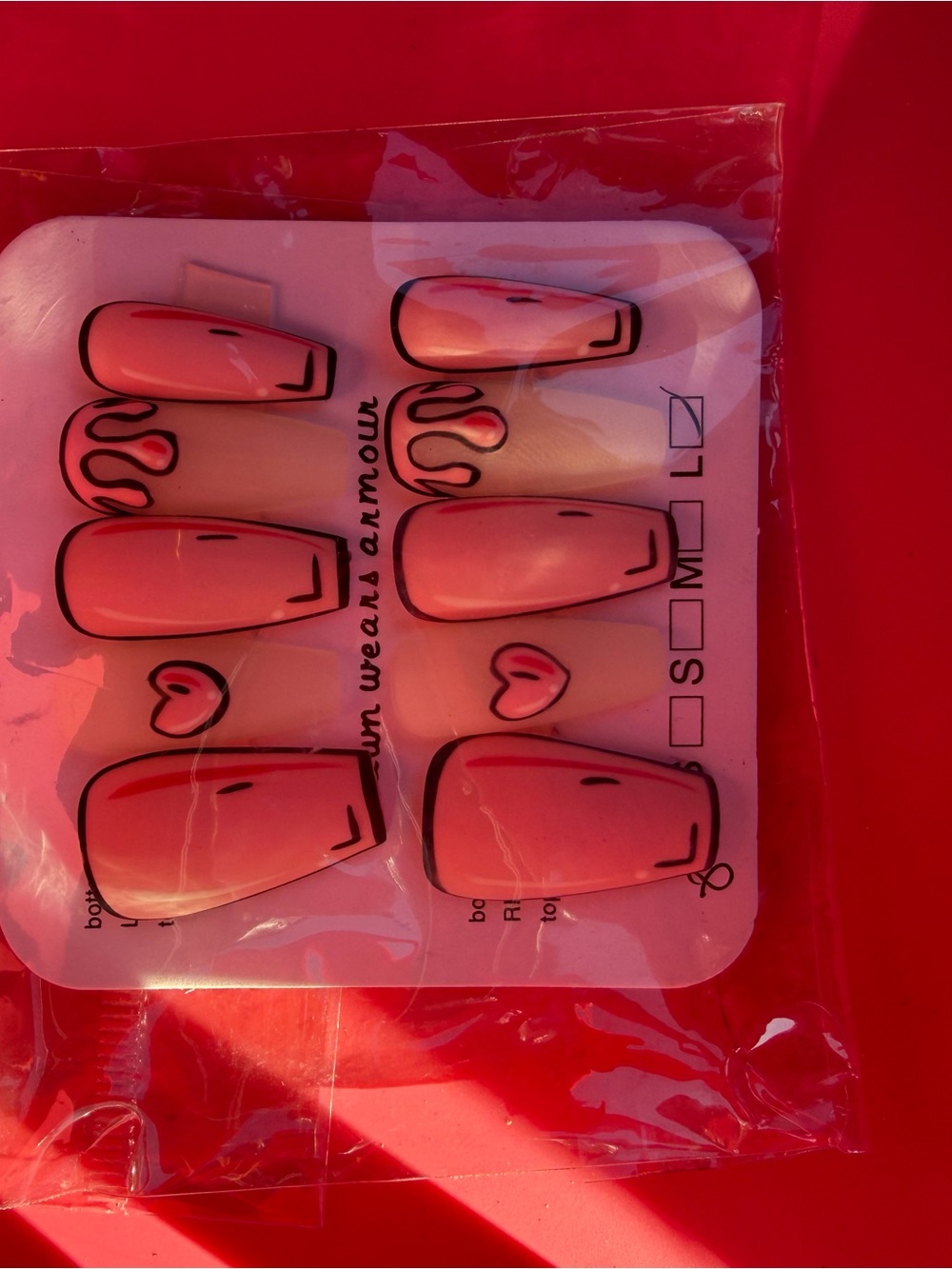 Pink Press-On Nail Set with Heart Accent